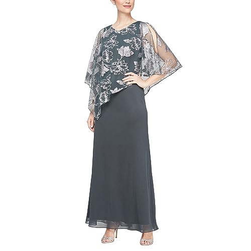 Image of S.L. Fashions Women's Long Sequin Lace Beaded Capelet Overlay Mother of The Bride Dress, Formal Evening Gown