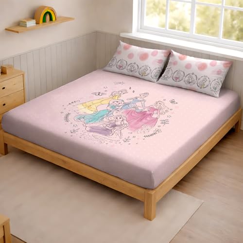 Image of Sassoon Disney Princess Digital Printed 100% Cotton Bedsheet with 2 Pillow Covers in 300TC