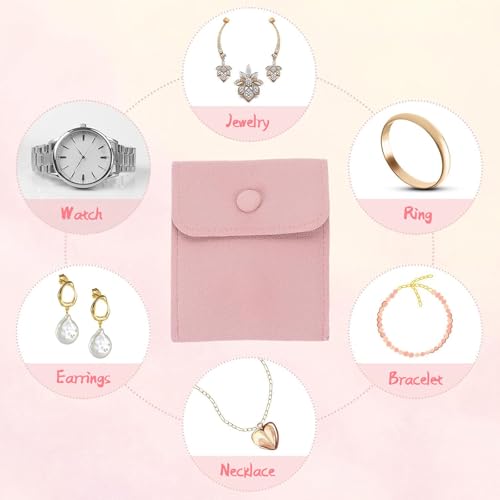 Bolsas de terciopelo para joyas rosa con broche protector de anillos y collares 6