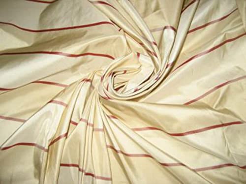 Taffetas de soie saumon de haute couture rayé or en 137 cm