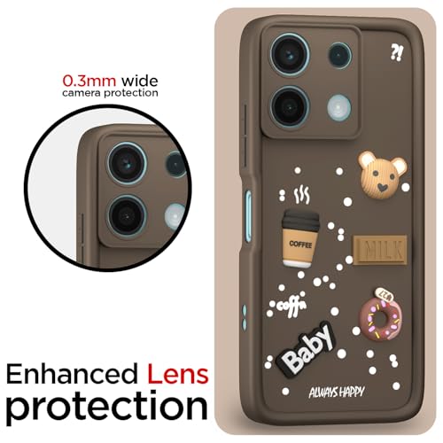 Image of Outlouders Back Cover for Redmi Note 13 5G | 3D Cartoon Cute Fun Bear | Silicone Full Body Protection Bumper Case (Brown)