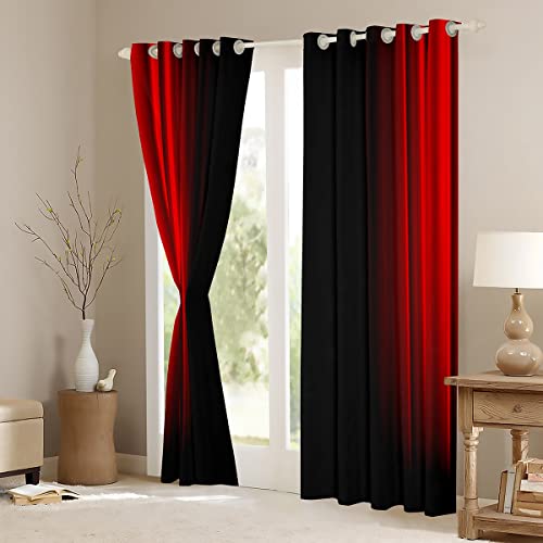 Loussiesd Abstract Ombre Curtains Kids Teens Red and Black Window Curtains for Bedroom Living Room,W52*L63 - Image 3