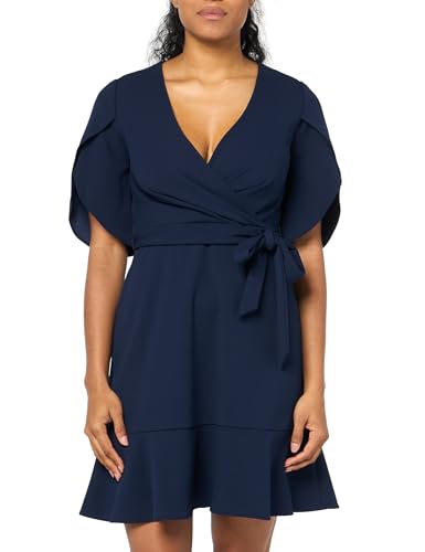 Image of DKNY Women's Tulip Sleeve Scuba Crepe Faux Wrap Dress