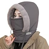 Rayson Winter Warm Sturmhaube Damen Eindicken Weich Balaclava mit Kordelzug 3 in 1 Skimütze mit Nackenwärmer(Dunkelgrau)