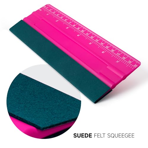 Image of FOSHIO Professional Squeegee for Vinyl, Decals, Sticker Paper, Wallpaper, Window Film, Craft, Suede Felt Squeegee Smoothing Tool with Ruler, Pink (8 inches)