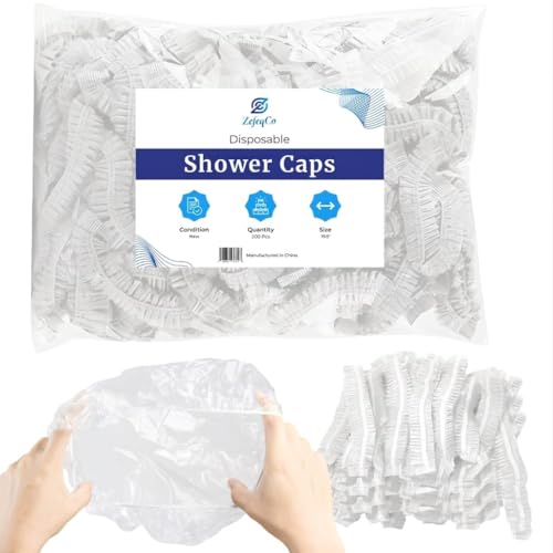 ZefeqCo 200Pcs Disposable Shower Caps Thick & Waterproof Plastic Hair Caps with Super Elasticity - Perfect for Shower Protection Salon Treatments Spa Sessions Home Use & Hygiene Purposes