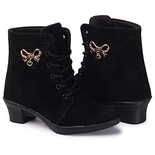 Image of KRAFTER Women's And Girls Classic Winter Suede velvet High heel Boots Casual, Outdoor and Holiday Outings