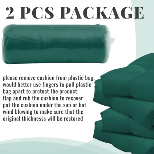 Image of Geelin 2 Pcs Outdoor Patio Chair Cushion Thick High Back Adirondack Chair Cushion Tufted Weather & Fade Resistant Anti-Slip Outside Rocking Chairs Pads with Ties 44 x 19 x 4 Inch (Dark Green)