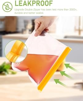 IDEATECH 12Pack Reusable Food Storage Bags Dishwasher Safe,Leakproof Gallon Freezer Bags, BPA Free Quart Sandwich Size Reusable Baggies for Marinate Meats,Travel(7Gallon 5Quart, Colored)