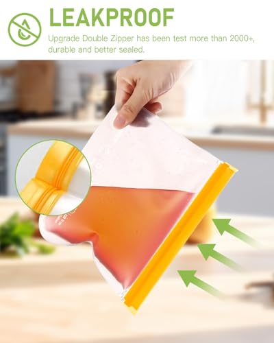 IDEATECH 12Pack Reusable Food Storage Bags Dishwasher Safe,Leakproof Gallon Freezer Bags, BPA Free Quart Sandwich Size Reusable Baggies for Marinate Meats,Travel(7Gallon 5Quart, Colored)
