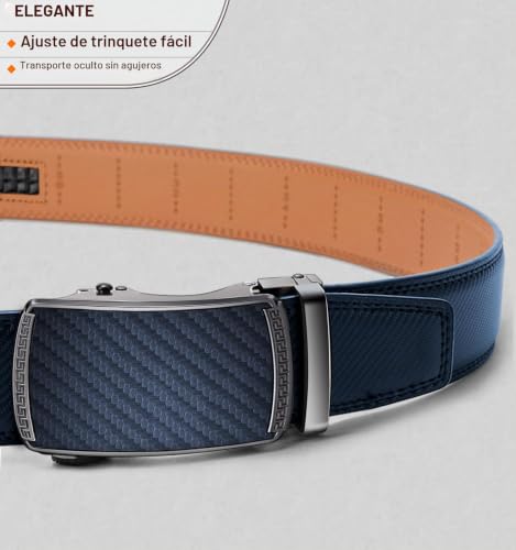 Miniatura 2 de Bulliant Cinturón Hombre Cuero Automática Cinturón De Hombre 35mm-Tamaño Ajustable Azul Antiguo,110cm 30-36 Cintura Ajuste