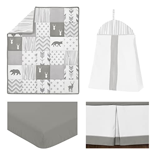 Image of Sweet Jojo Designs Grey and White Woodsy Deer Boy, Girl, Unisex Baby Crib Bedding Set 4 Pieces