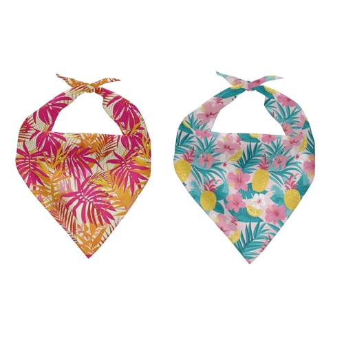 Forchrinse Hawaiian Hibiscus Dog Bandana Triangle Bibs Scarf Accessories for Puppy Cats 2 Pieces Soft Puppies Scarf Adjustable&Washable