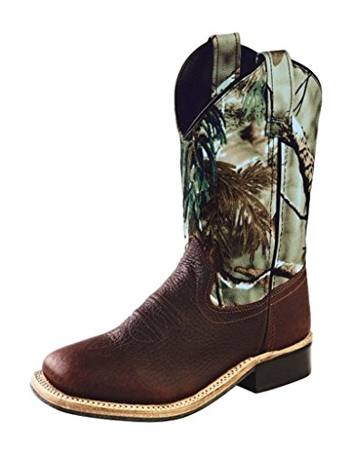 Old West Camo Youth Boys Carona Leather Broad Square Toe Cowboy Boots