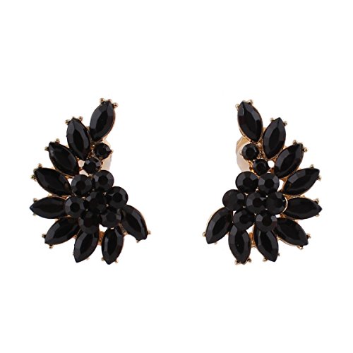 Luxury Fashion Gold Color Crystal Clip on Earrings Without Piecing for Women Party Wedding Anti-Allergy Earrirngs (Black)