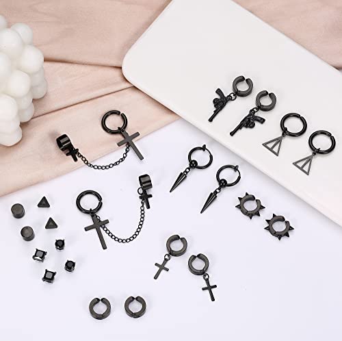 Ironbox 11 Pairs Magnetic Earrings For Men Women Stainless Steel Cross Chain Pendant Earring Non-Piercing Magnet Earrings Black Dangle Hoop Stud Earrings Clip On Earrings For Men Fake Earrings #TOP4