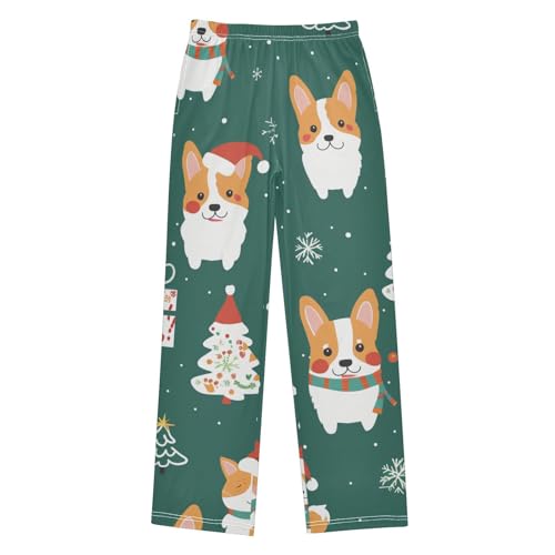 Xmas Tree Corgi Boys Long Pants Soft Trousers Elastic Waist Kids Lounge Bottoms with Pockets S-XL