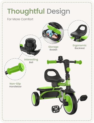 Image of besrey Toddler Tricycle with Bell, for Ages 18 Months to 5 Years