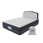 YAWN AIR Self-Inflating Airbed Double Size - Great Guest Bed, Camping Mattress - Built-in Pump & Headboard - Grey Fabric Material - Available in UK Single, Double & King