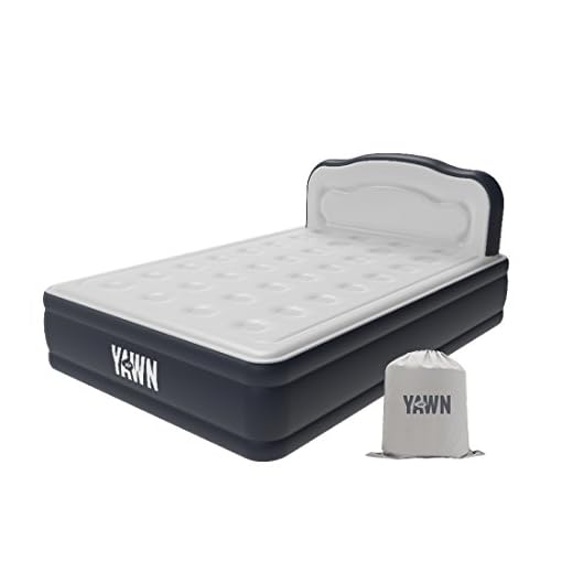 YAWN AIR Self-Inflating Airbed Double Size - Great Guest Bed, Camping Mattress - Built-in Pump & Headboard - Grey Fabric Material - Available in UK Single, Double & King