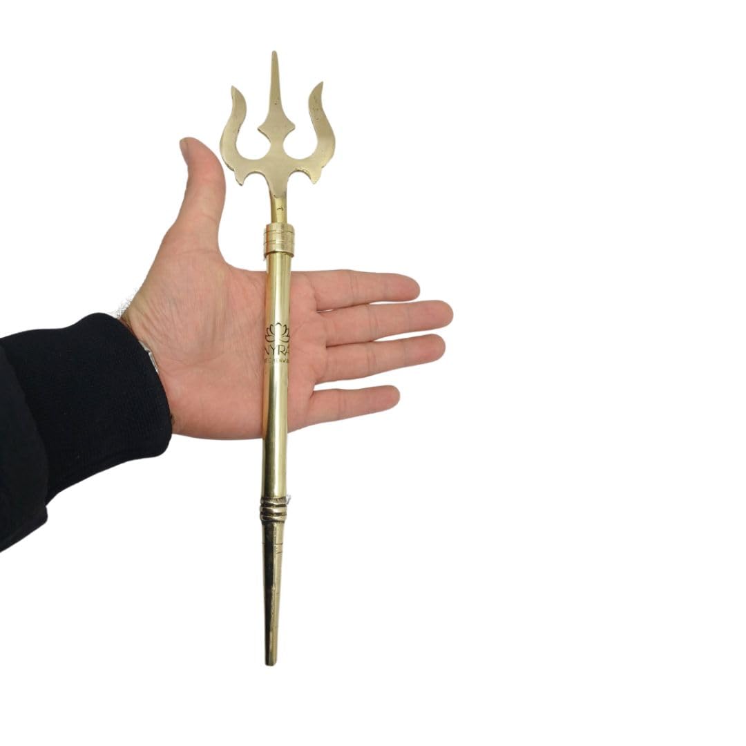 NYRA® Pure Brass (Peetal) Trishul | Traditional Hindu Religious Symbol | Perfect for Home Temple, Pooja, and Festivals (Medium)-image-12