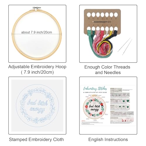 Image of Louise Maelys Funny Quote Embroidery Kit for Beginners Floral Wreath DIY | Designed for Fun, Cross Stitch Kits Feature Floral Patterns. Needlepoint Kit for Beginners and Adults to Make Handmade Crafts