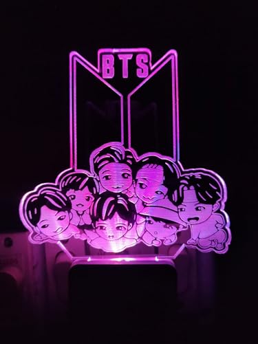 Image of 3D Optical Illusion BTSBTS7 Acrylic Night Lamp, 7 Colors RGB Auto Color Changing Led Plug and Play Night Light Lamp (Acrylic, Multi Color, Pack of 1) (BTSs7)