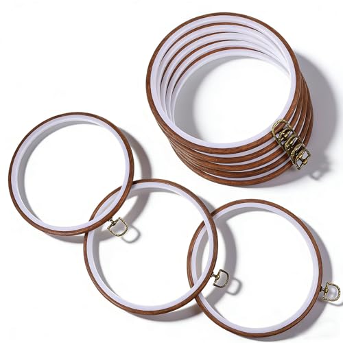 AOZUO 8 Pcs 8 Inch Embroidery Hoops Round Imitated Wood Cross Stitch Hoop Rings Embroidery Frame Circle Display Frame Kits for Art Craft Sewing Embroidery Handy DIY Ornaments Decoration