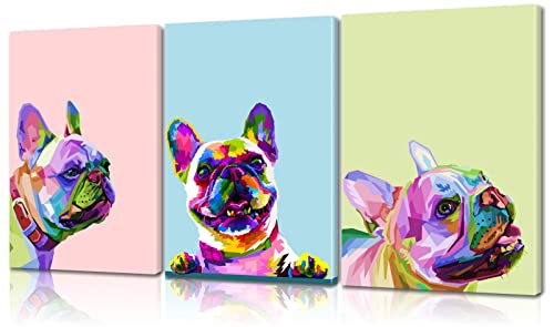 3 Piece French Bulldog Wall Art Dog Canvas Wall Art - French Bull...