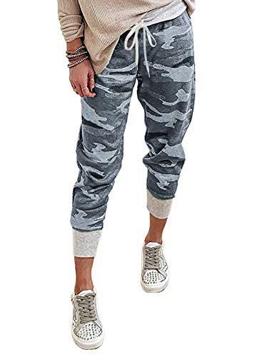 Acelitt Women's Drawstring Elastic Waist 2020 Casual Fashion Fall Comfortable Camo Jogger Pants with Pockets Gray XL