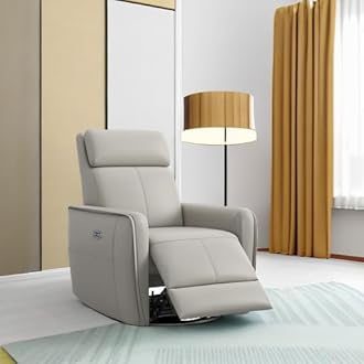 ANJ Power Rocker Recliner Chair with USB & Type C Port, Electric 270° Swivel Glider Recliners for Nursery, FSC Certified Upholstered Faux Leather Rocking Reclining Sofa for Living Room, Silver Gray