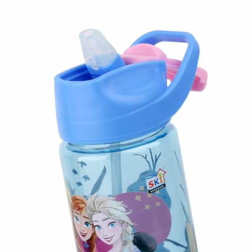 Image of SKi Homeware Plastic GLIDE Sipper Bottles Combo|800 ML + 650 ML|for School,Sports|Teens & Kids|set of 2 bottles|Leakproof,Pop-up Sipper with Handle|Mickey & Friends Frozen,Multicolour
