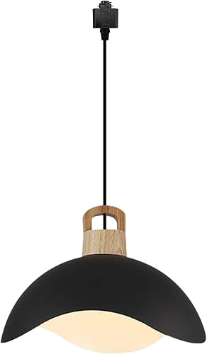 Kiven Luces de riel tipo H, E26 montadas en pista de 1 luz, estilo nórdico simple, madera de macarrón, lámpara de media luna colgante en forma de