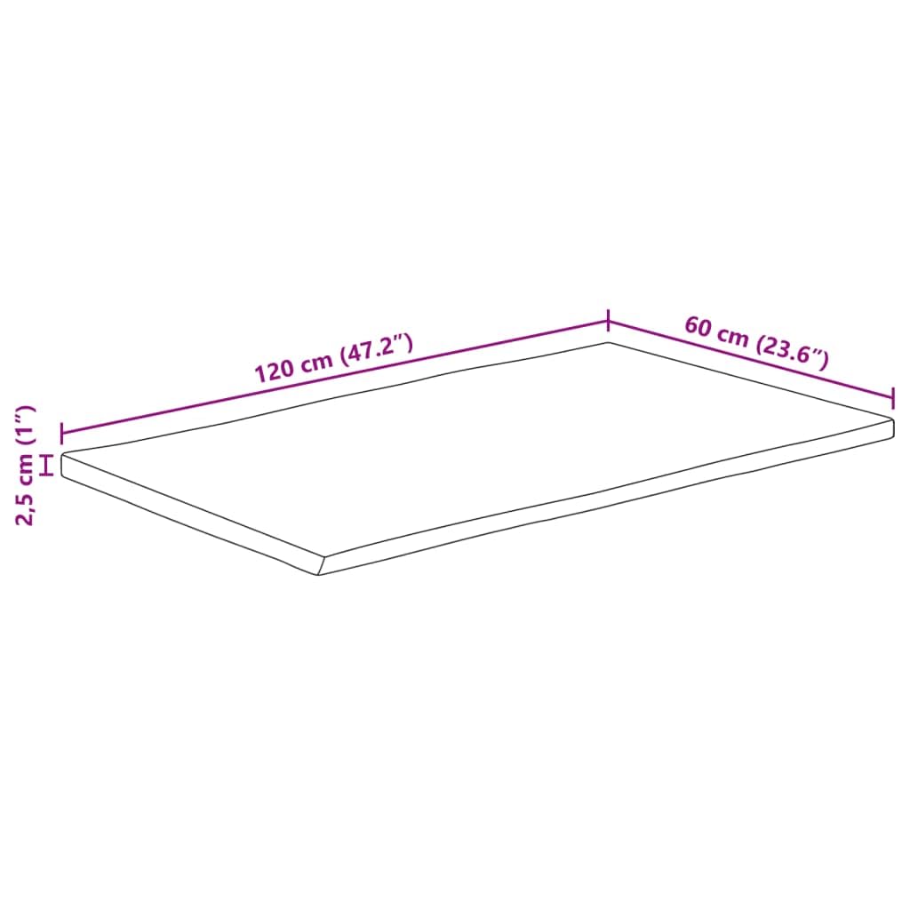 vidaXL Tablero de Mesa Rectangular de Acacia con Borde Natural 120x60x2,5 cm para Comedor