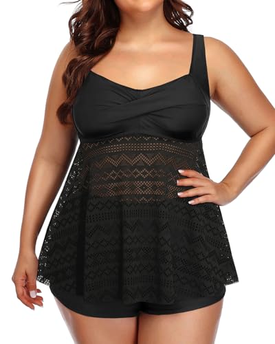 Image of Aqua Eve Women Plus Size Tankini Swimsuit Two Piece Flowy Swimdress Bathing Suits with Shorts