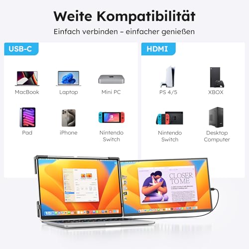 Dopesplay Laptop Bildschirm Erweiterung, 15.6" 1080P IPS Laptop Monitor Erweiterung, Dual Tragbarer Monitor… – Ansicht 5
