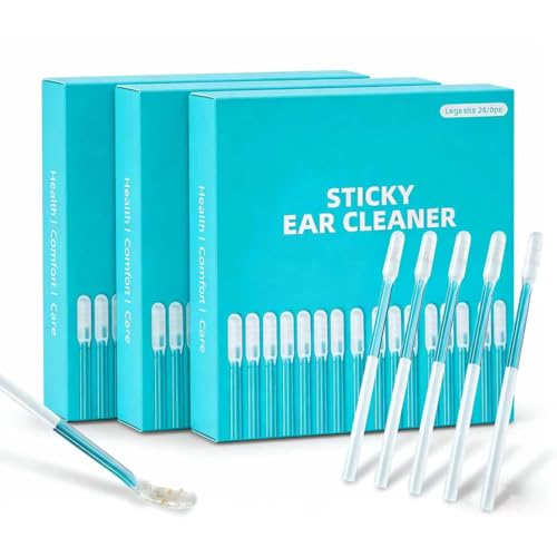 Sticky Ear Cleaning Stick Reusable Ear Cleaning Tools with Soft Rubber Head Gentle Adhesive Ear Pick for Ear Wax Cleaning Home Personal Care Hygiene Kit (3 Boxes/72 Pcs)