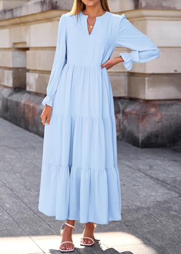 Lazysmile Long Sleeve Dress for Women Light Blue — view 3