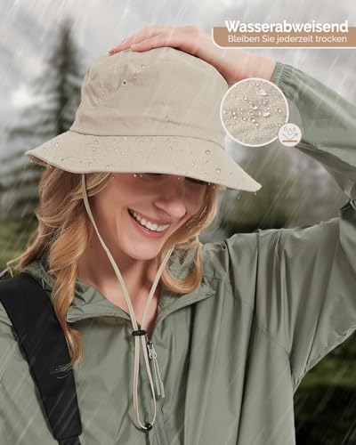 Creekstone Regenhut Damen Wasserdicht, Herren Bucket Hat Eimerhut, Sonnenhut UV Schutz, UPF50 Outdoor Faltbar Wandern Fischerhut (DE/NL/SE/PL, Alphanumerisch, Einheitsgröße, Beige)