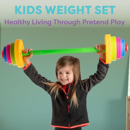 Image of Hey! Play! Kids Exercise Equipment Collection: Strength Training, Cardio, Endurance, and Active Play Essentials - Kids Barbell Set