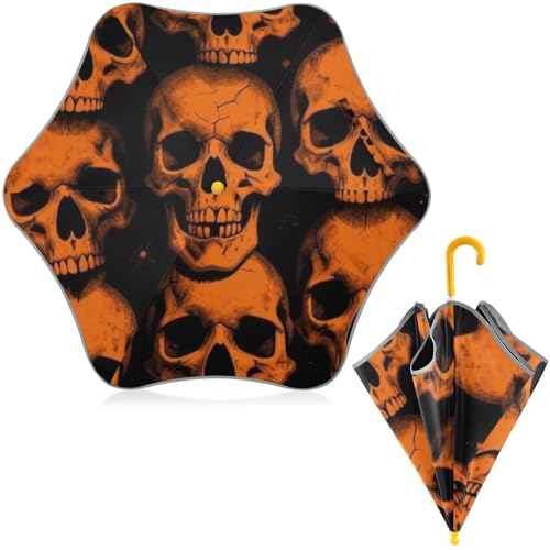 Paraguas infantil naranja de calaveras resistente al viento para el colegio