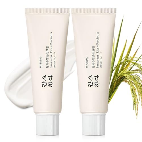 2PCS Relief Sun Organic Sunscreen SPF50+,Rice and Probiotics PA++++Korean Cream Care | Korean Skin for All Skin Types | UV Defens Nourishing Skin Protection