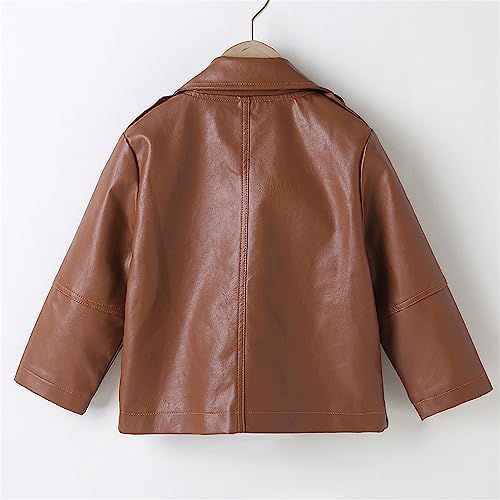 Toddler Boys Girls Kids Outfits Spring Autumn PU Faux Leather Lapel Jacket Loose Zipper Outerwear (Brown, 3-4 Years)3