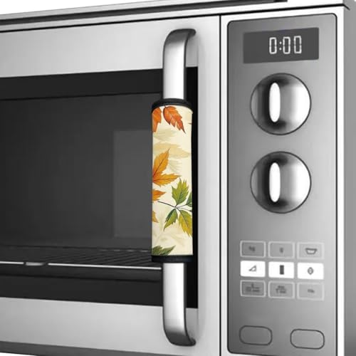 Image of Dreaweet Fall Leaf Print Refrigerator Handle Covers Set of 4 Kitchen Appliance Handle Covers Non-Slip Washable Fall Kitchen Decor Fridge Door Handle Protector, Keep Off Fingerprints,Food Stains