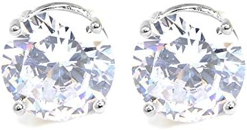 Me Plus Stainless Steel Round Cut Cubic Zirconia Stud Earrings With Clear Case - Gold, Silver (3mm~12mm) (12mm-Silver)