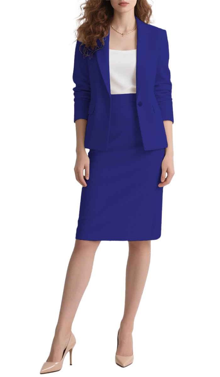 Womens 2 Piece Skirt Suit Set Long Sleeve Blazer Jacket Midi Pencil Skirt Suits