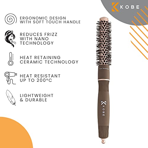Kobe Professional Heat-Retaining Ceramic & Ionic Round Hair Brush for Blow Drying, With Nanotechnology, 19mm Barrel Brush - Image 2