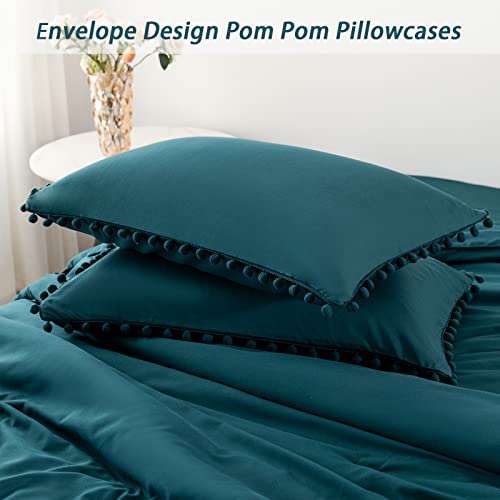 PERFEMET 5 Pieces Bed in a Bag Queen Girls Teal Boho Pom Pom Comforter Set by PERFEMET - Used condition - Image 7
