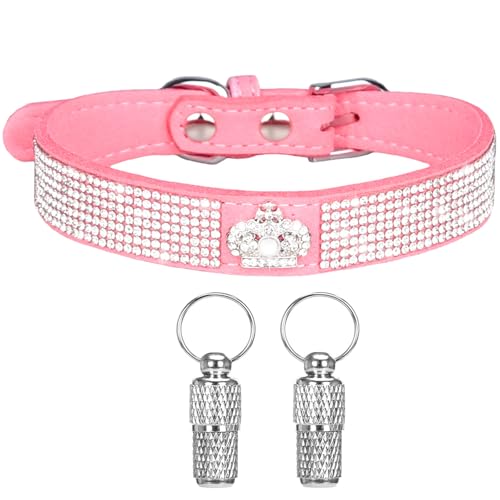 Suiecuor collare cane taglia piccola collar strass cane diamanti lucidi collare per cani regolabile in morbida pelle scamosciata per cani di piccola media e grande taglia Rosa XS