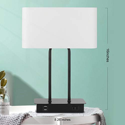 Bedside Touch Control Table Lamp With Dual Usb Charging Ports 1 Ac Outlet, 3 Way Dimmable Modern Nightstand Lamp With White Fabric Shade, Desk Lamp For Bedroom Living Room Office With 5000K Led Bulb #TOP6